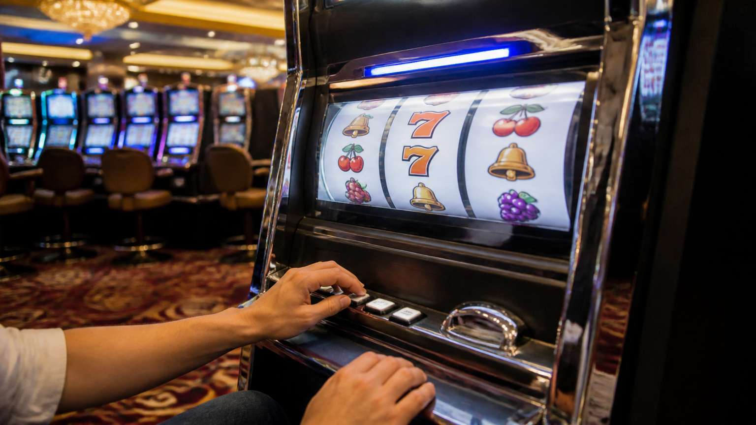 Mesin slot kasino dengan gulungan menyala